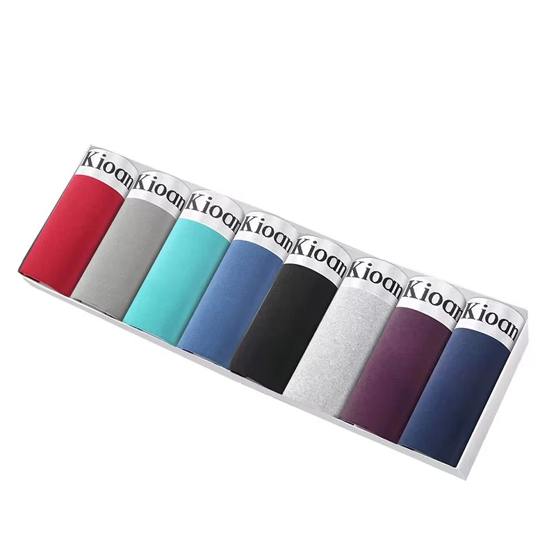 8PCS Sexy männer Unterwäsche Einfarbig Shorts Unterhosen Weichen Stoff Männer Boxer Shorts Neue Mode Atmungsaktive Männer Höschen Image