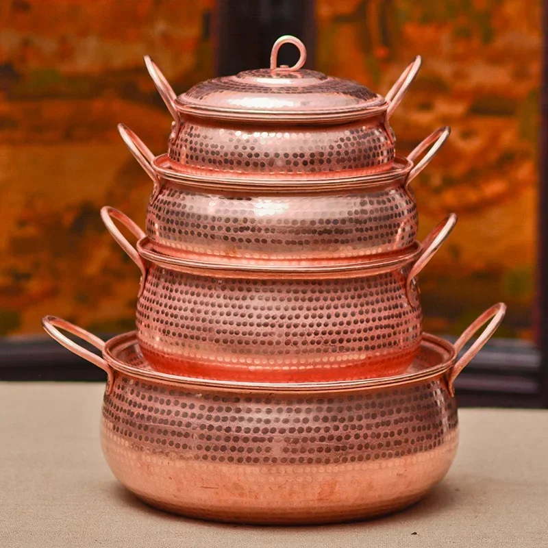 Retro Chinesische Kupfer Paste Kochtopf Verdickt Gas Herd Licht Luxus Binaurale Suppe Pfanne mit Deckel Hause Kochgeschirr Image