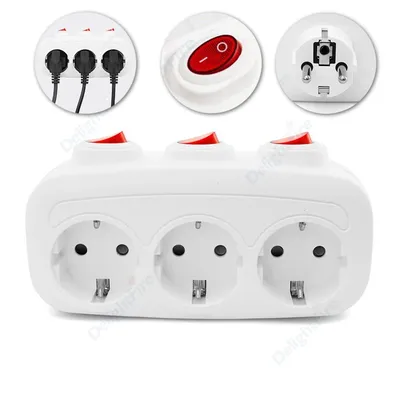 1 bis 3-Wege-KR-Stecker mit EIN/AUS-Schalter Russland Deutschland Frankreich Verlängerung Steckdose Image