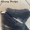 Luxus High Top Schwarz Schlange Muster Leder Rote Untere Schuh Männer Casual Wohnungen Faulenzer