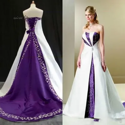 Gotische weiße und lila Brautkleider Vintage Stickerei Kostüm mittelalter liche Brautkleider sexy Image