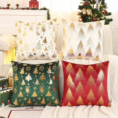 1PC Weihnachtsbaum Dekokissenbezug Winter Samt Bronzing Weihnachtsdekoration Wohnzimmer Image