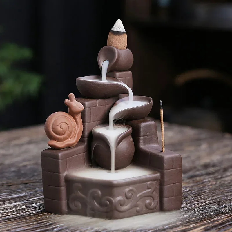 1pc Lila Ton Nette Schnecke Wasserfall Rückfluss Weihrauch Brenner Zen Meditation Feng Shui Hause Dekoration Tragbare Weihrauch Räuchergefäß Image