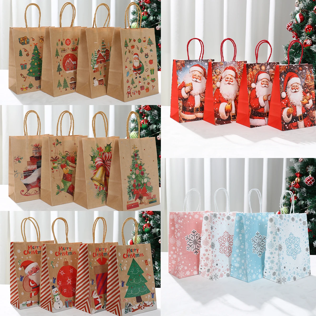 Weihnachten Weihnachtsmann Schneeflocke Kraftpapier Handtasche Heiraten Weihnachten Party Dekor für Zuhause 2024 Navidad Natal Noel Neujahr 2025 Image