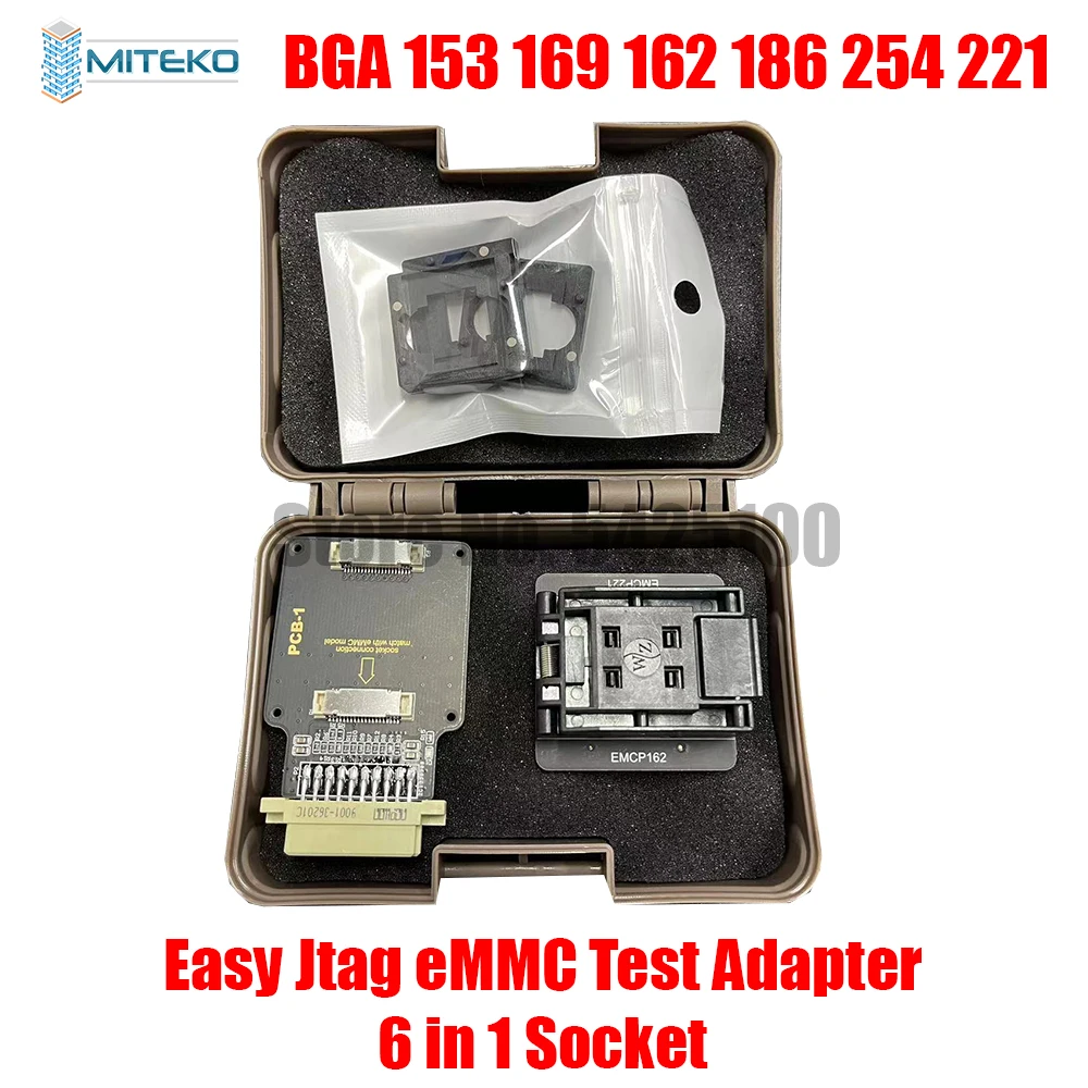EMMC-Testadapter für Unterstützungsmodelle, 6-in-1-Sockel, BGA 153 169 162 186 254 221, kompatibel mit EasyJtag Image
