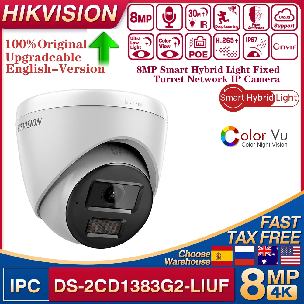Hikvision 4k 8MP ColorVu Smart Hybrid Light IP-Kamera DS-2CD1383G2-LIU Dual-Light White Light Integriertes Mikrofon Turret Netzwerkkamera Image