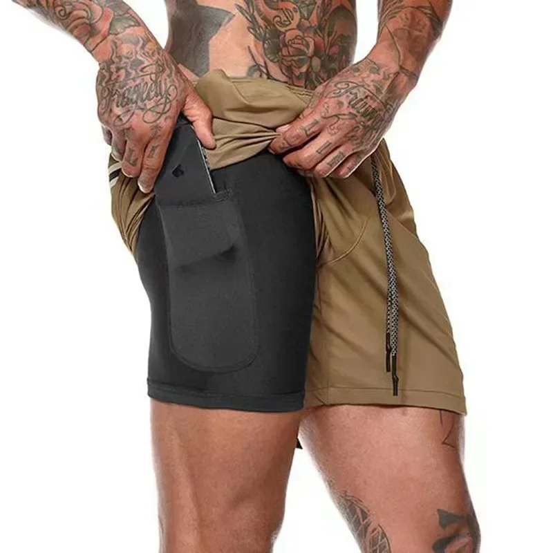 Umfassendes Training Herren-Shorts mit mehreren Taschen, Fitness-Sport-Shorts, lässig, Strand-Workout, gefüttert, enge Shorts, täglicher Stil Image