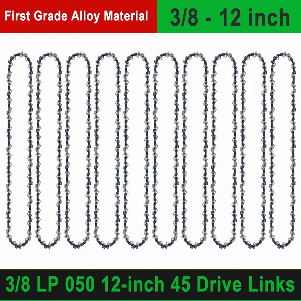 Rounded Cutter Head 12" Chainsaw Chain Saw Blade Set with 45 Links 3/8" Low Profile Pitch 0.050" Center Guide Tooth Thickness
