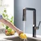 New Kitchen Faucet Brush Gold Brass Pull Out Hot and Cold Digital Display Rotation Kitchen Sink