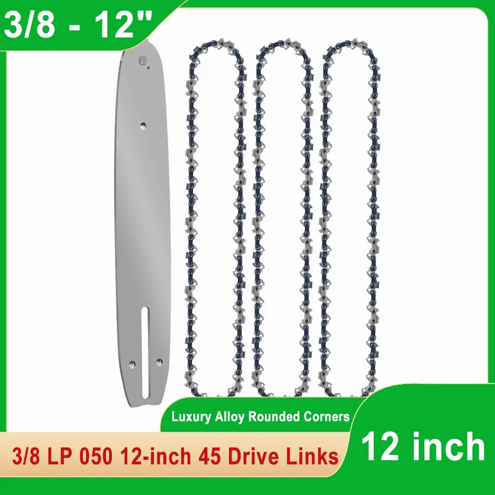 Rounded Cutter Head 12" Chainsaw Chain Saw Blade Set with 45 Links 3/8" Low Profile Pitch 0.050" Center Guide Tooth Thickness