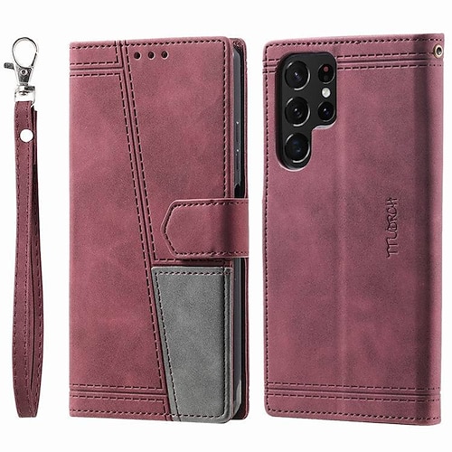 Handy Hülle Handyhüllen Für S26 Ultra Plus S25 S23 S22 Plus Ultra S23 FE S20 A25 A15 A14 A34 Brieftaschenhülle Mit Ständer Mit Handgelenkschlaufe Kartenfach Retro TPU PU-Leder Image