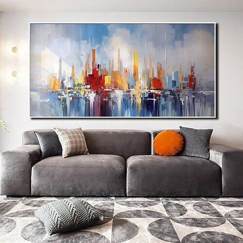 handgefertigtes Ölgemälde auf Leinwand, Wandkunst, Dekoration, abstraktes Messergemälde, Straßenansicht, Nacht, für die Inneneinrichtung, gerolltes, rahmenloses, unbelastetes Gemälde Image