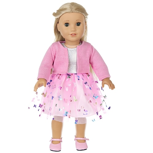 2-teiliges Geschenkset für amerikanische Puppenkleidung und Accessoires für 18-Zoll-Puppen, einschließlich Mantel und Kleid (ohne Puppe).