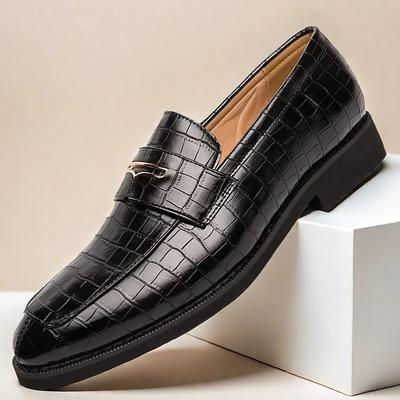 Men's Blue and Red Crocodile-Embossed Faux Leather Loafers – Sleek Slip-On Design with Metal Accent for Christmas, Formal and Business Wear