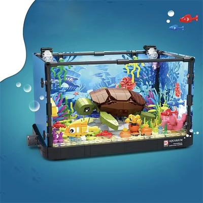 Fish Tank Building Block Lighting Aquarium Building Sets for Adults and Kids Including Ocean Jellyfish Turtle Animal Building Toys for Boys Age 8-12 725pcs/753pcs