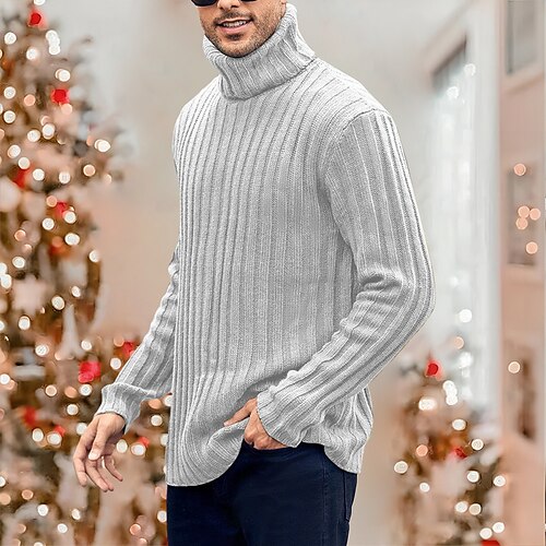 Herren Rollkragenpulli Pullover Gerippt Stricken Standard Strick Schmaler Schnitt Glatt Rollkragen Moderne zeitgenössische Arbeit Freizeitskleidung Bekleidung Winter Frühling Herbst Schwarz Blau M Image