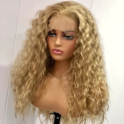 Remy Menschenhaar 5x5 Verschluss 13x4 Spitzenfront Perücke Freier Teil Brasilianisches Haar Locken Blond Perücke 130% 150% Haardichte mit Babyhaar 100% Jungfrau Leimlos Vorgerupft Für Damen Lang Image