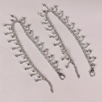 TEMU 1pair Bling Glitter Silvery Color Chain For Casual Shoes High Boots, Shoe Accessories