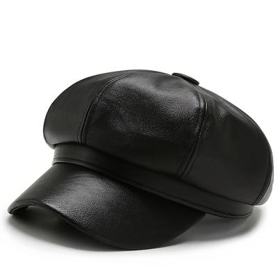 TEMU Chic Black Newsboy Cap For Women - Breathable Octagonal Beret Hat, Spring & Fall, Stylish Winter Accessory, Autumn Trend Accessory | Newsboy Style Hat | Craftsmanshi Image