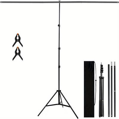 TEMU Bracket 78.7 X 78.7inch/2m X 2m T-shaped Bracket, Photo Studio Adjustable Metal Background Bracket, 2 Backrest Clips, Balloon Arch Support Kit With 3 Crossbars, Party And Wedding Decoration