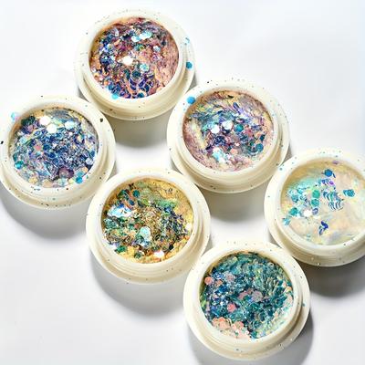 TEMU 6 Boxes Holographic Chunky Glitter Sequins, Iridescent Glitter Flakes,laser Shiny Nail Charms Nail Art Decorations Manicure Diy For Women Girls(6pcs/set) Image