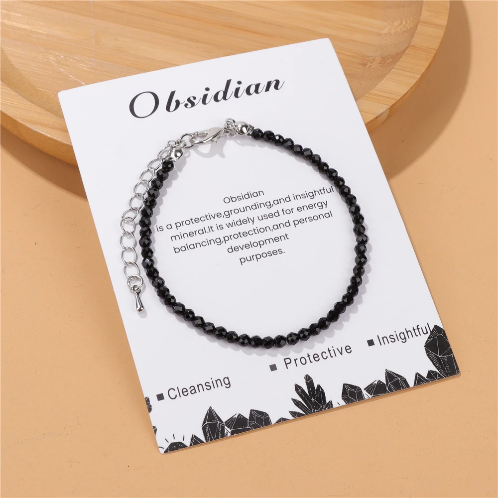Bracciale con perline sfaccettate in pietra naturale da 3 mm Bracciale yoga con energia curativa di ossidiana per donna Uomo Bracciale regolabile con gioielli