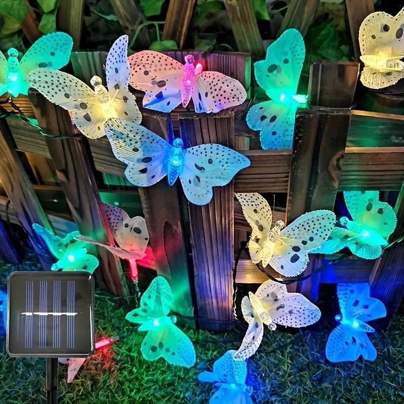 Solar Butterfly Mushroom Lights Outdoor Garden Christmas Garland String Lights for Outdoor Patio Lawn Backyard Courtyard Decor