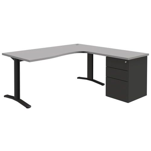 Bureau Compact - Caisson Pure Retour Gauche - L 180 Cm - Quadrifoglio