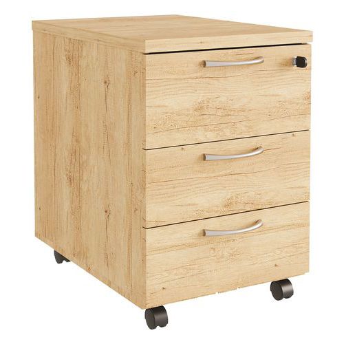 Caisson Mobile Bois 3 Tiroirs Chêne Vieilli - Buronomic