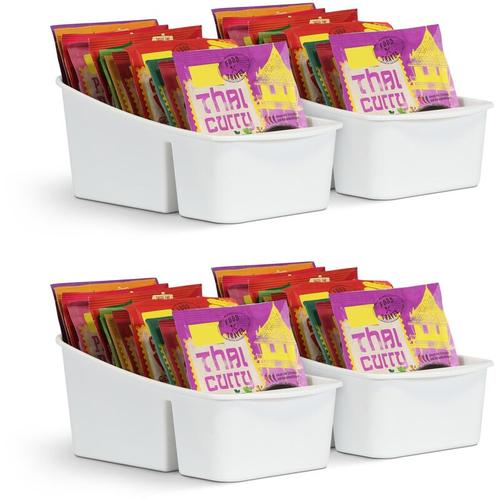 Pro Home - Küchen Organizer mit 3 Fächern ( Weiß / 4er Pack ) - Aufbewahrungsbox für Tütensuppen,