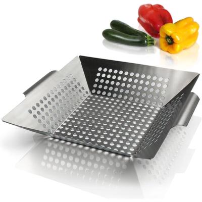 Grill-Gemüsekorb aus Stahl – Antihaft-Grillkorb mit 2 Ölbürsten – Grill-Grillkorb für Gemüse, Fisch Image