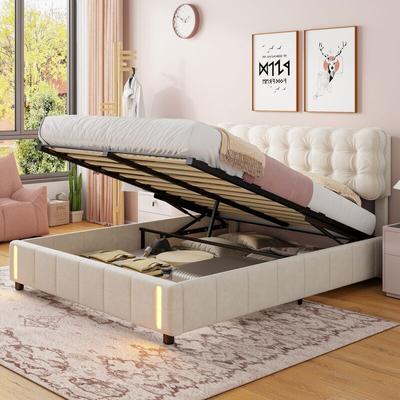 Bett mit Stauraum 160x200 cm, für 2 Personen, mit Induktions-LED, Stauraum, lattenrost aus holz, Image