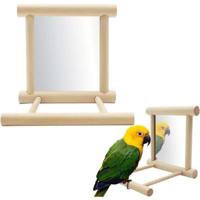 Aougo - Vogelspiegel mit Sitzstange, FainFun 10 x 10 x 10 cm Holzsitzstange mit Spiegel für Vögel,