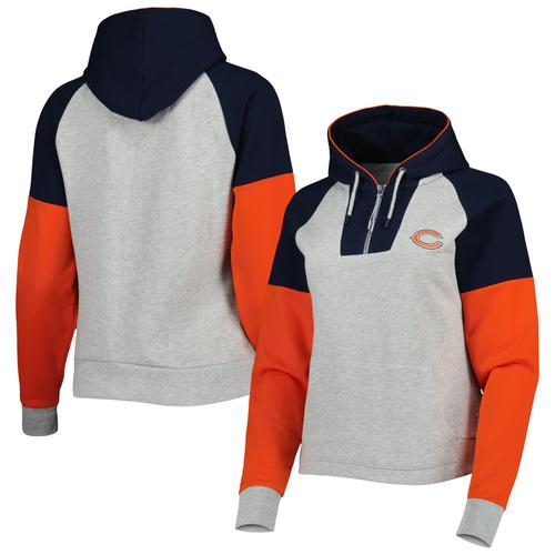 Damen Antigua Heather Grey Chicago Bears Leichter Jackpot Raglan-Pullover-Hoodie mit halbem Reißverschluss