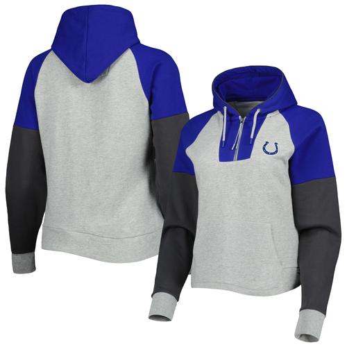 Damen Antigua Heather Grey Indianapolis Colts Leichter Jackpot Raglan-Pullover-Hoodie mit halbem Reißverschluss