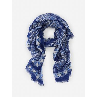 J.McLaughlin Women's Giselle Scarf in Neo Tangier Border Blue/Off White | Silk