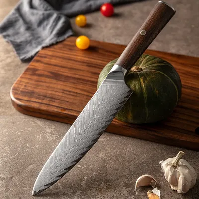 Professional Kitchen Chef Knife Damascus Steel Japan VG10 Premium Blue Resin and Colored Wooden