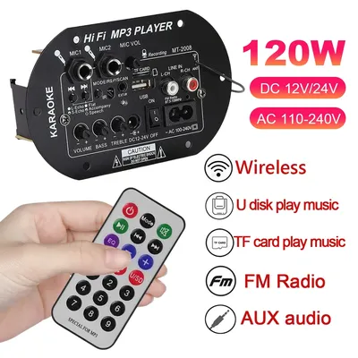 FM Car Music Bass Sound Car Subwoofer Bluetooth-Compatible 5.0 120W Digital Amplifier Board