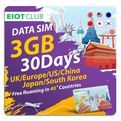 EIOTCLUB Prepaid Europe SIM Card - 3GB 30DAY, Coverage in 40+ Countries including The