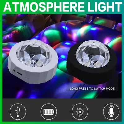 Car Atmosphere Light: USB Rechargeable Voice-Controlled LED Stage DJ Light, Mini Disco Ball