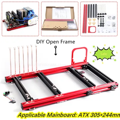 ATX PC Motherboard Case Frame Aluminum Alloy Red DIY Open Frame Bench Graphics Card ATX Power Supply