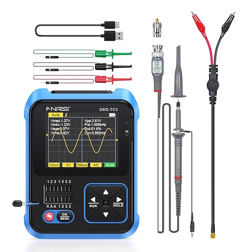 Oscilloscopio digitale 3 in 1, oscilloscopio portatile palmare, larghezza di banda 500 khz, tester transistor digitale ricaricabile tramite USB, oscilloscopio con schermo a colori HD da 2,4 pollici