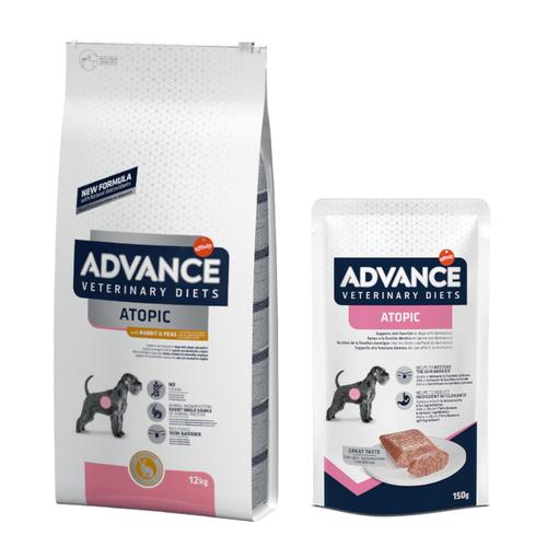 12kg Atopic Kaninchen & Erbsen Advance Veterinary Diets Hundefutter trocken + 8x150g Atopic...