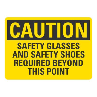 Lavex 14" x 10" Non-Reflective Plastic "Caution / Safety Glasses And Safety Shoes Required Beyond This Point" Safety Sign