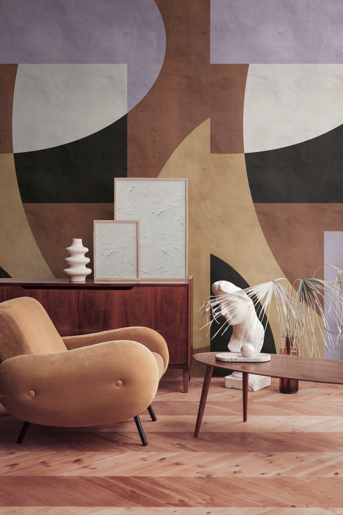 Fototapete LIVING WALLS "THE WALL III abstrakte Tapete Motivtapete Gemälde Kunst", braun (braun,beige,schwarz), B:2,8m H:0,02m L:1,59m, Vlies, Tapeten, Vintage Vliestapete für Schlafzimmer Küche Wohnzimmer Abstrakt Design