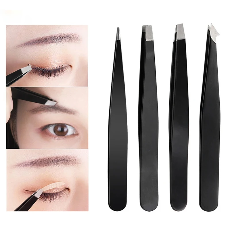 Haarentfernungspinzette, Edelstahl, Augenbrauenpinzette, rosa, schräg, schwarz, Spitze, Spitze, Gesicht, harmlos, Make-up, Schönheitswerkzeug, Schwarz Image