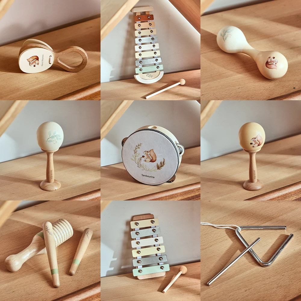 Baby-Musikspielzeug aus Holz: Bärenrassel, Glocke, Trommel, Xylophon, Perkussion, Frühpädagogisches Instrument, Spielzeug für Kleinkinder und Kinder
