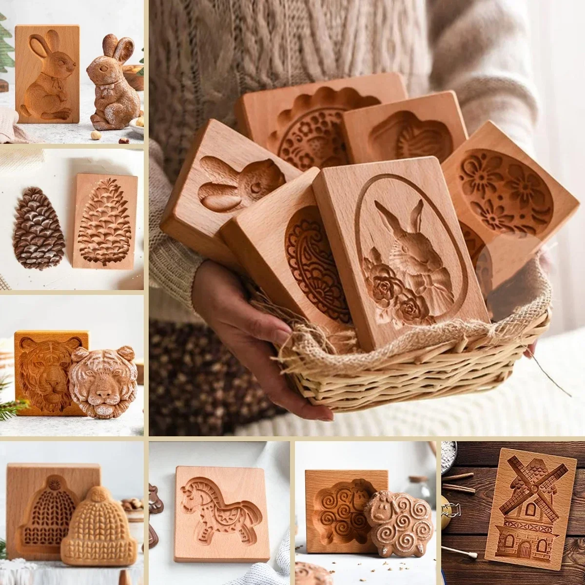 Cookie Formen Holz Lebkuchen Cookie Formen Presse 3D Kuchen Präge Backform Kürbis Cutter Bäckerei Gadgets Zubehör Image