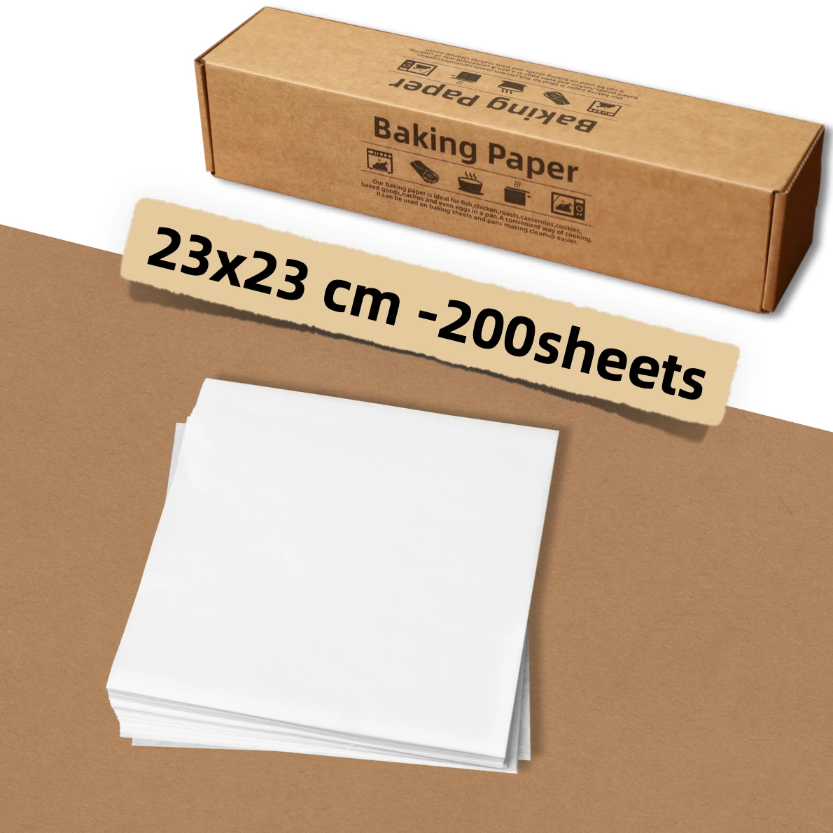 23x23cm 200 Stück Pergament papier Backbleche ungebleicht vor geschnitten zum Backen von Keksen, Braten, Luft fritte use, Kochen, Grillen, Backofen Image