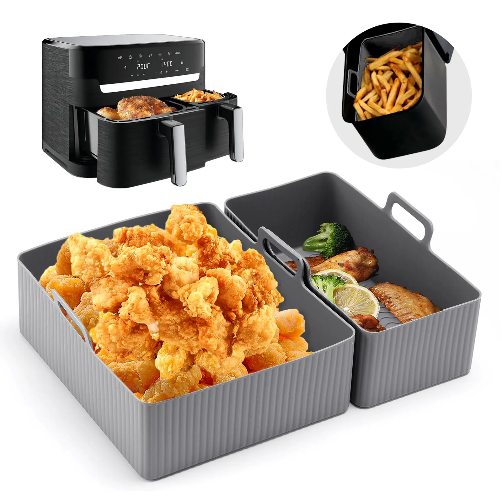 2 teile/satz Silikon Air Friteuse Matte AirFryer Backform Form Wiederverwendbare Ofen Backblech Pad Nicht-stick Korb Liner topf Küche Werkzeug Image
